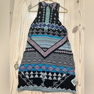 Express Sleeveless Dress with Turquoise and Pink Geometric Print